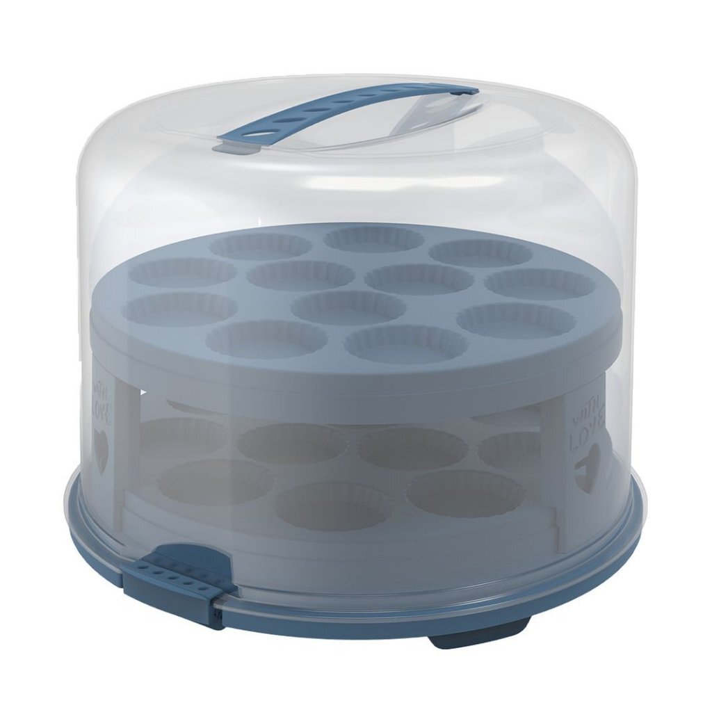 Rotho - Rotho fresh taartdoos xl + cupcake-houders 35.5x34.5x26 cm horizon blauw/transparant