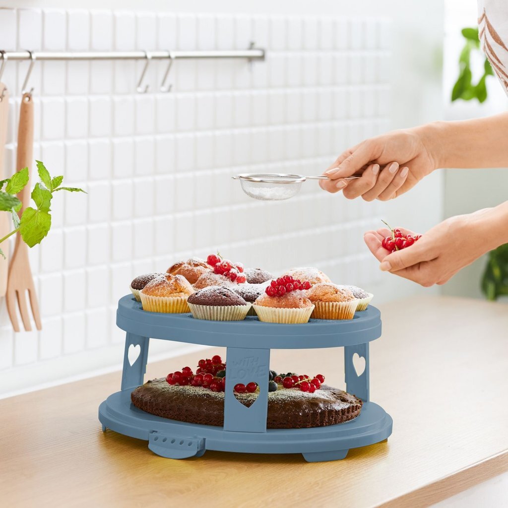 Rotho - Rotho fresh taartdoos xl + cupcake-houders 35.5x34.5x26 cm horizon blauw/transparant