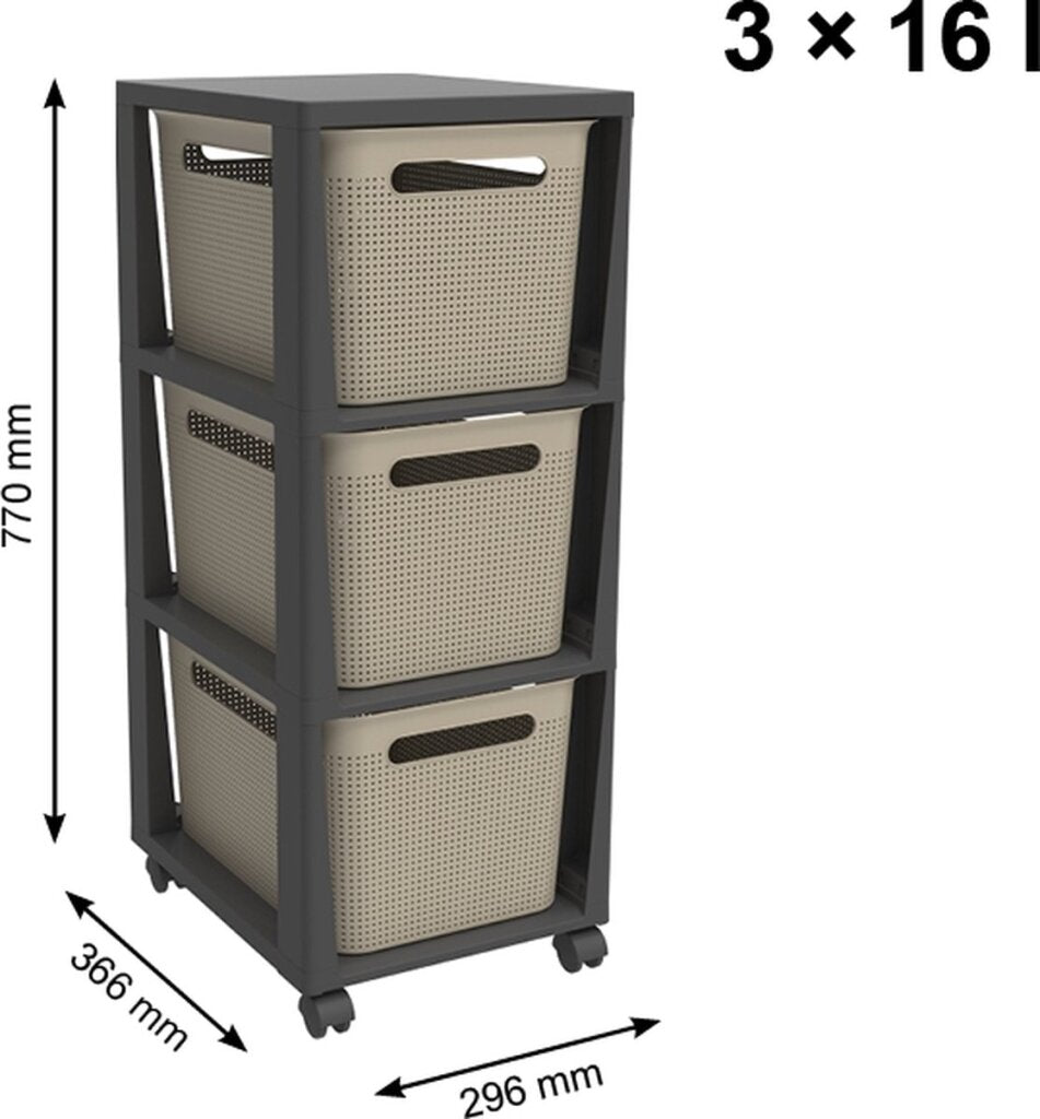 Rotho - Rotho tower brisen design ladekast 3x16l met wielen cappuccino