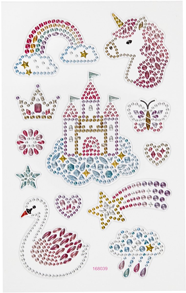 Creativ Company - Creativ Company Diamond stickers - unicorn motief - magische stickers - zelfklevende strass glitter stickers - feestelijke luxe versiering - creatieve plakdiamant stickers - 1 vel