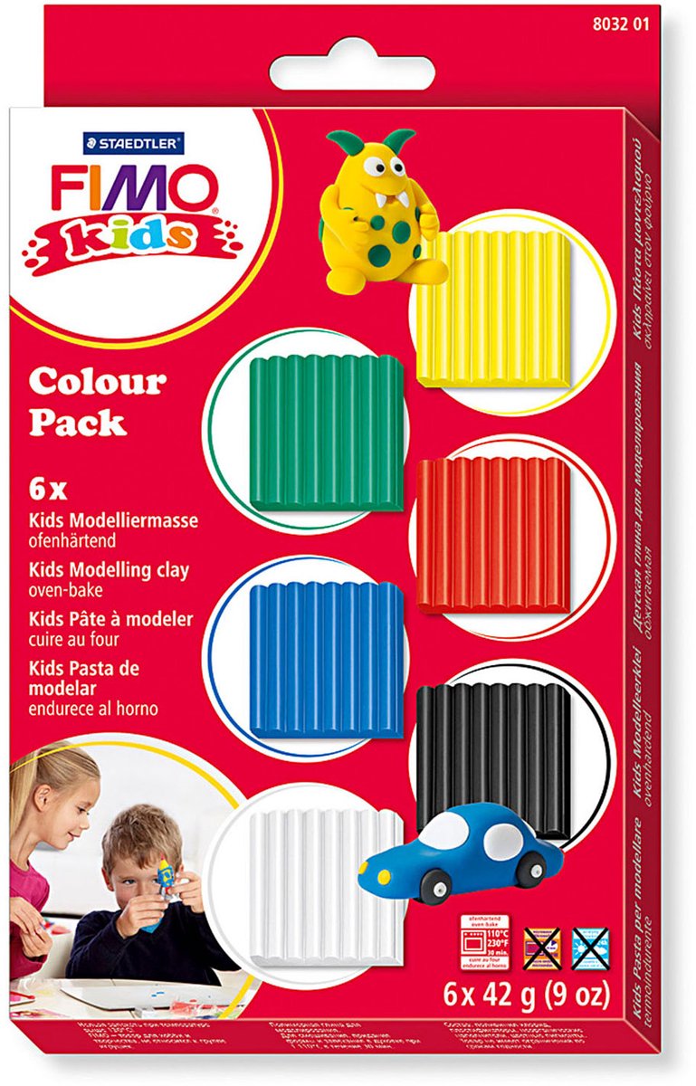 Fimo - Fimo kids - ovenhardende boetseerklei - colour pack basic (6 x 42g)