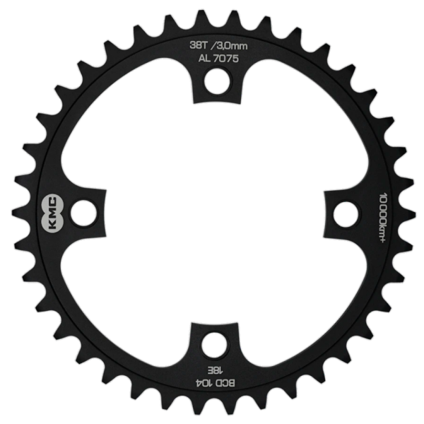 KMC tandwiel 38T, aluminium 1 2x1 .BCD 104mm. kettinglijn 3.0mm single speed