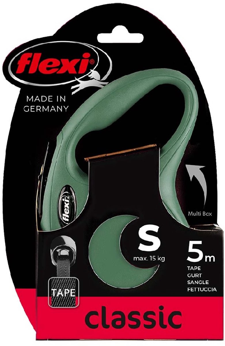 Flexi - rollijn classic tape olijfgroen s - lijn - groen - green - tot 15kg