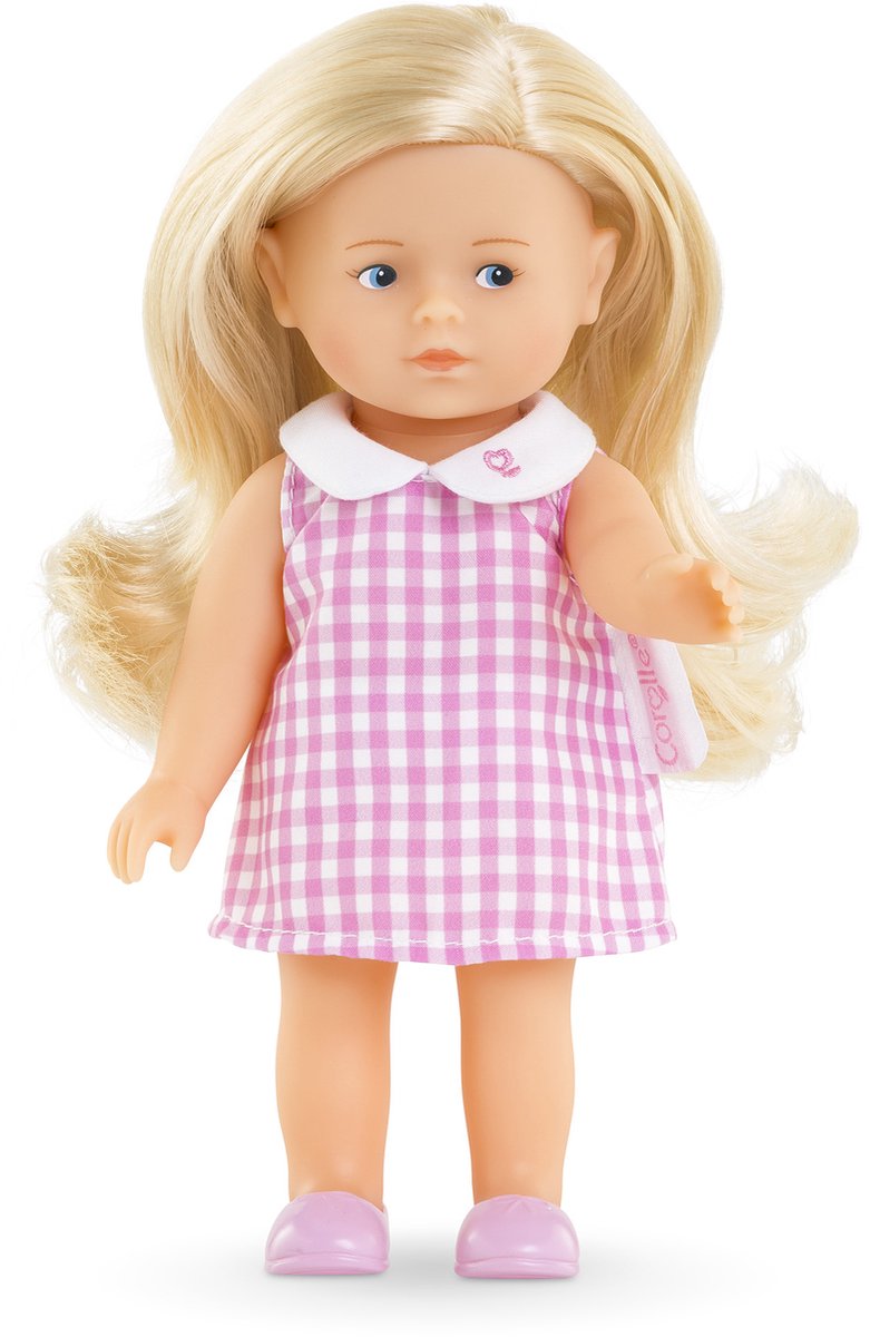 Corolle - babypop mini corolline rosy met roze geruite jurk pop.