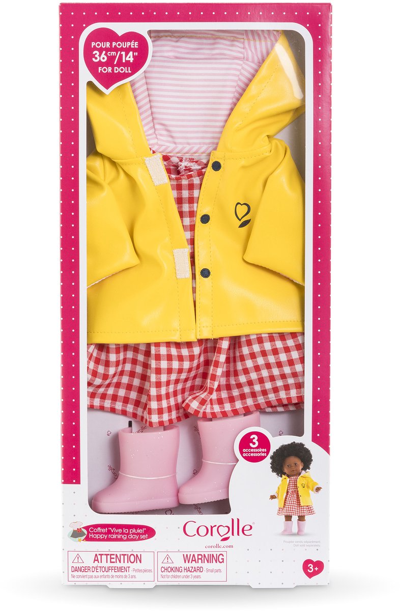 Corolle poppenkleding regenoutfit 36cm - kleurrijke regenjas en laarzen. 36