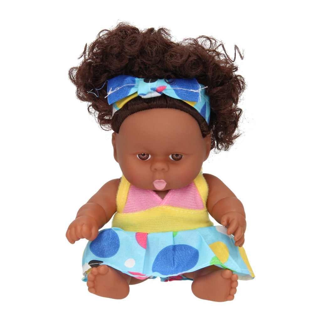 Babypop krullen met jurk, 22cm