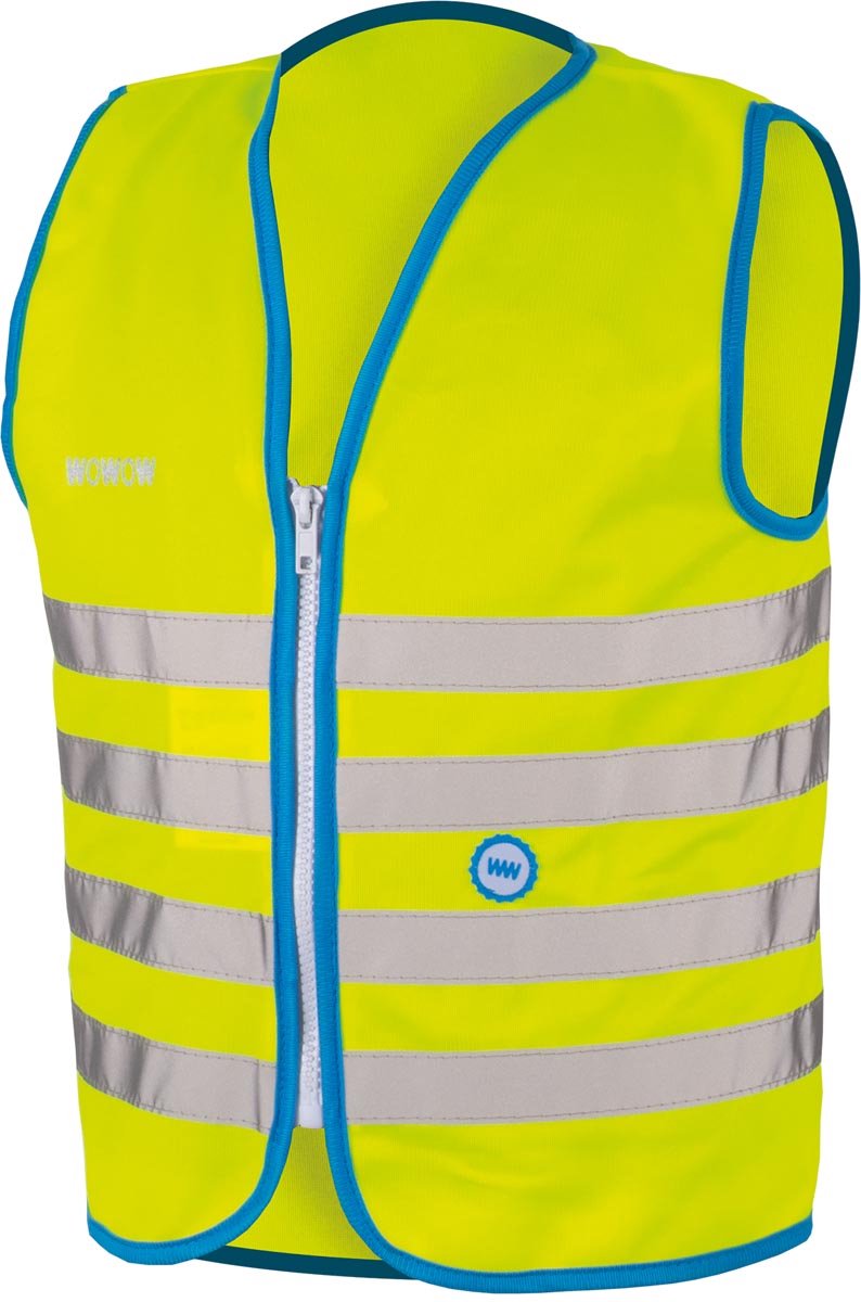 Wowow - veiligheidshesje kind met rits en 1150 - fun fietsjas - maat s - unisex - geel/blauw/zilver