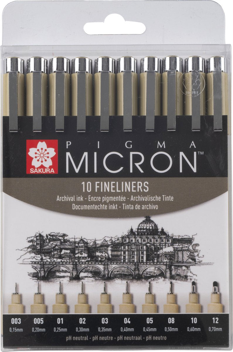 Sakura - Sakura pigma micron etui fineliners - 10 fineliners - zwart
