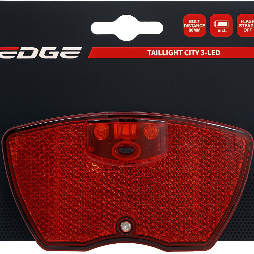 Edge dragerachterlicht city - 3 leds -80mm- inclusief batterijen (op kaart)