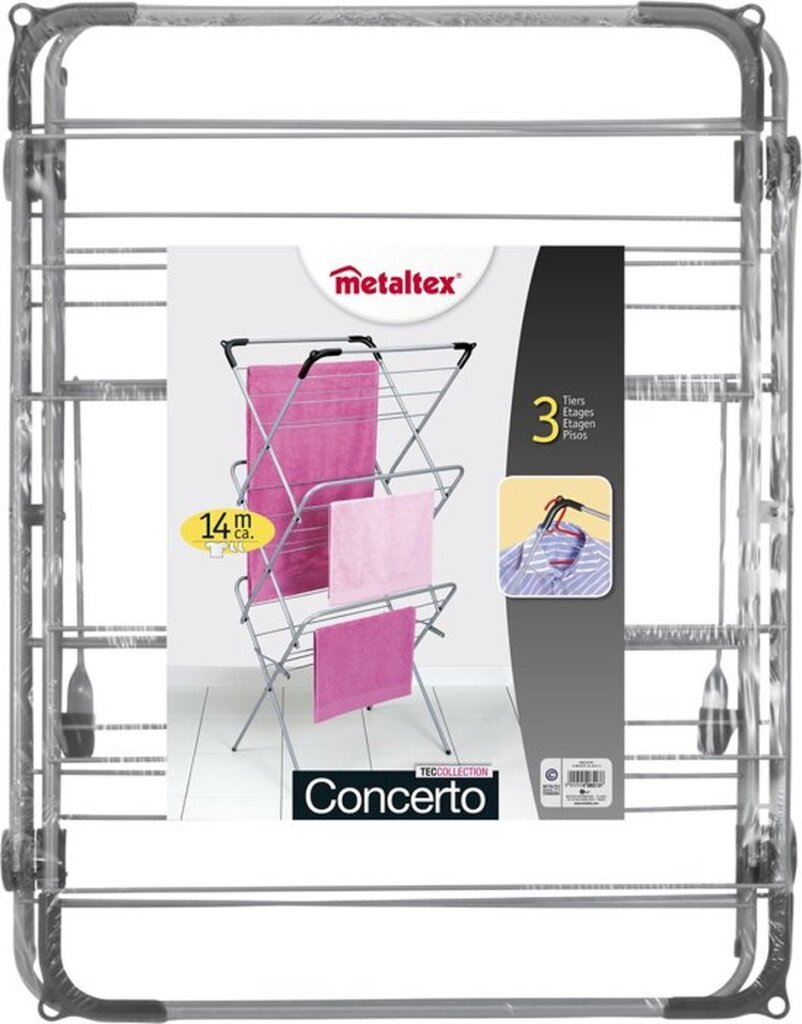 Tomado metaltex concerto droogrek 14 meter zilver met haakjes voor kledinghangers