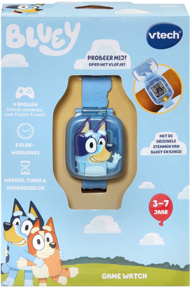 VTech - bluey learning watch - orginele stemmen van bluey & bingo - educatief speelgoed - speel spelletjes - leer klokkijken - vanaf 3 tot 7 jaar