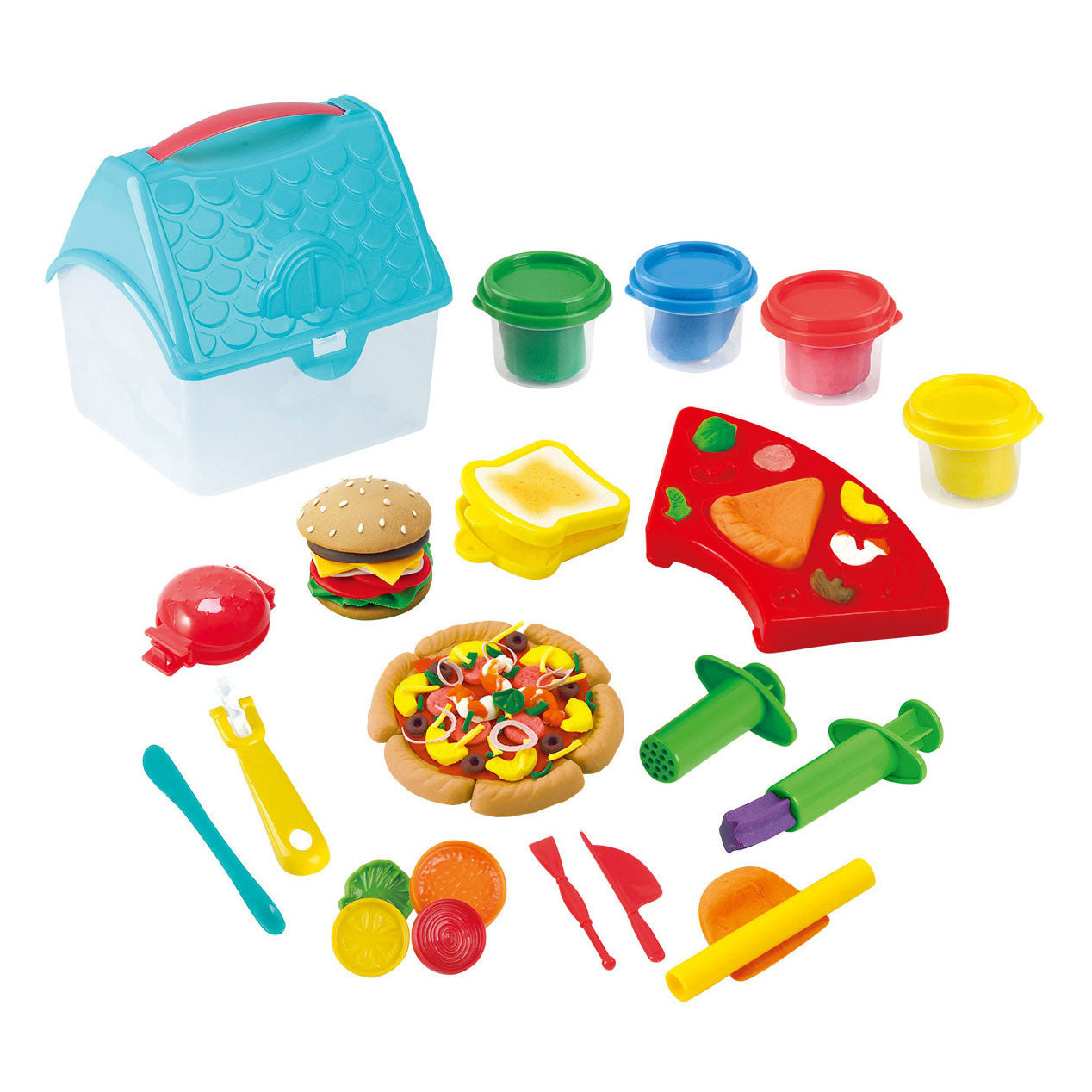 Playgo - go hamburger en sandwich kleiset in opbergdoos - 4 kleipotjes