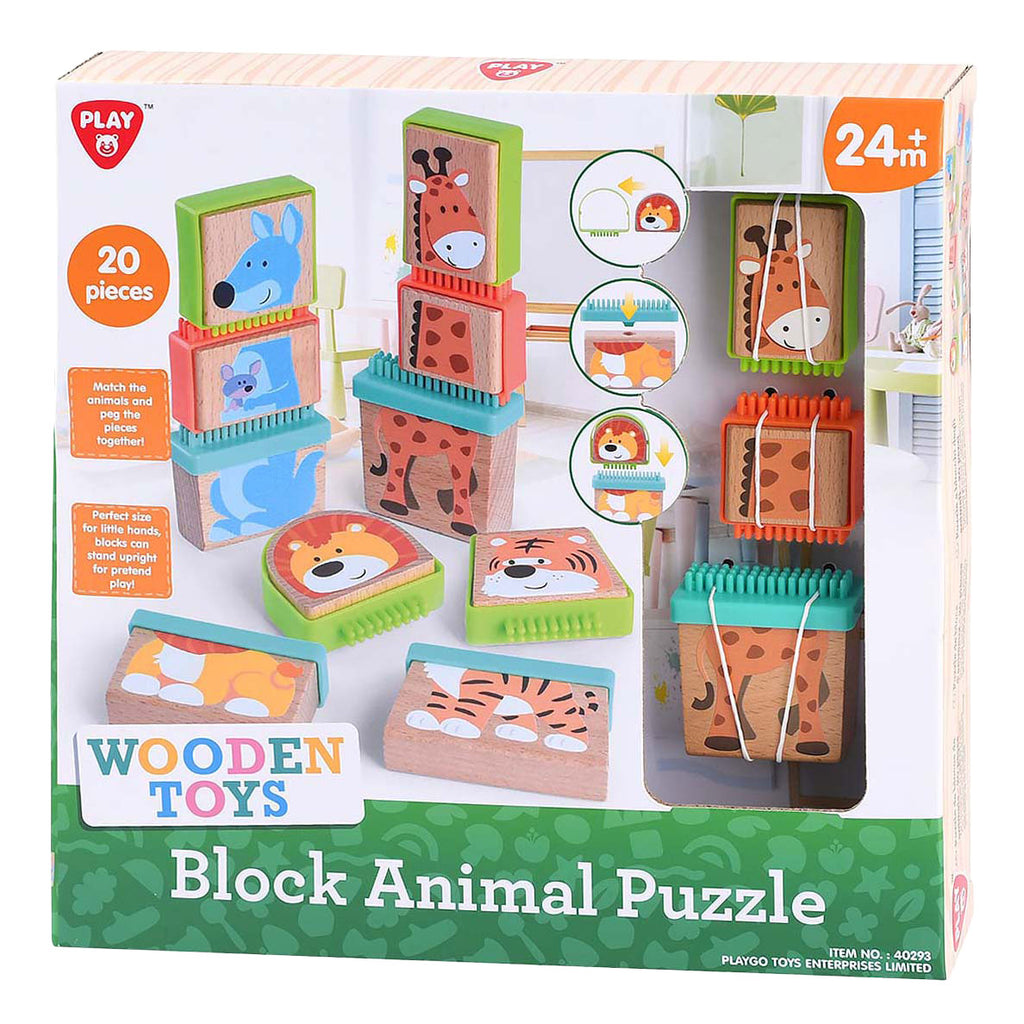 Playgo play houten blokpuzzel dieren, 20dlg.
