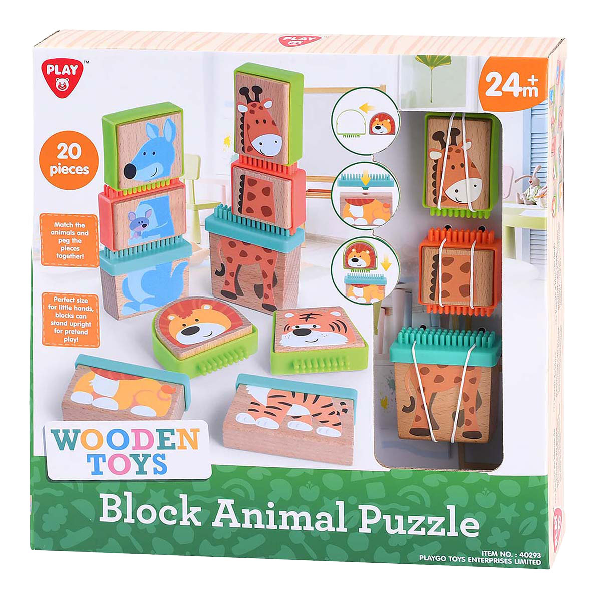 Playgo - go houten blokpuzzel dieren 20dlg.