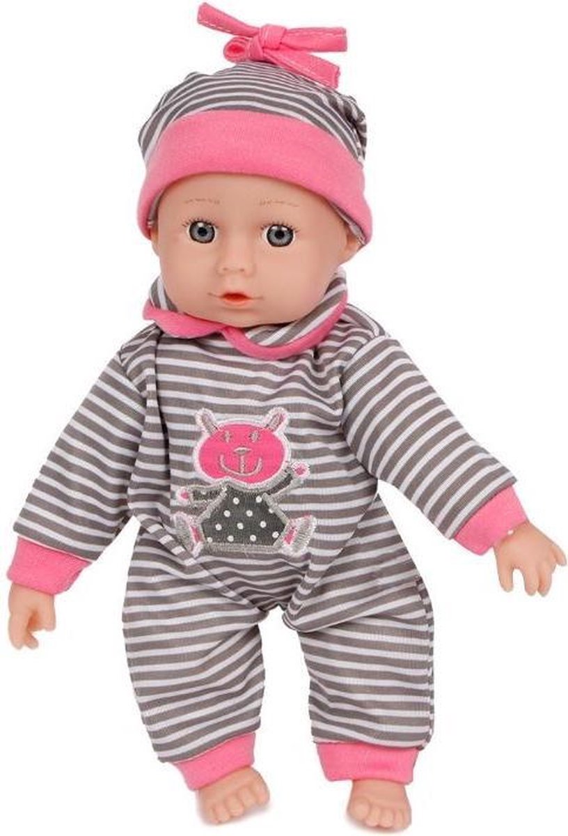 Van manen babypop meisjes 26 cm grijs roze