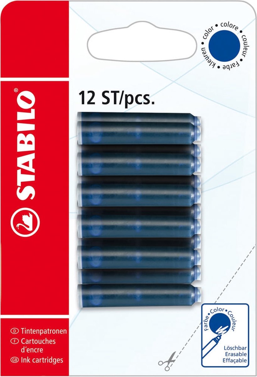 Stabilo vulpen patronen - blauw - blister met 12 stuks