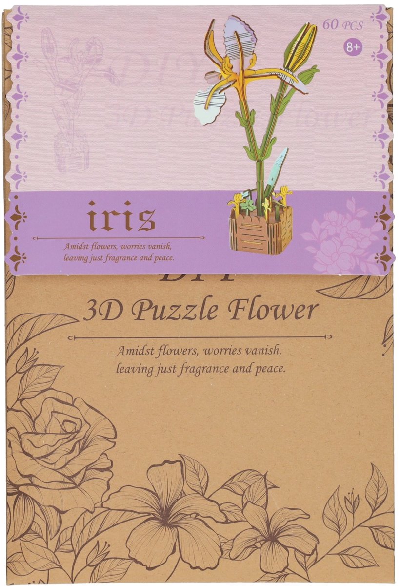 Lobbes houten bouwpakket 3d iris bloemen 60-delig knutselset.