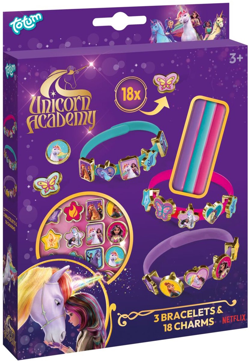 Totum - Totum Unicorn academy speelgoed 3 schuif armbandjes maken met 18 bedels - speelgoed meisjes vanaf 3 jaar - cadeau tip
