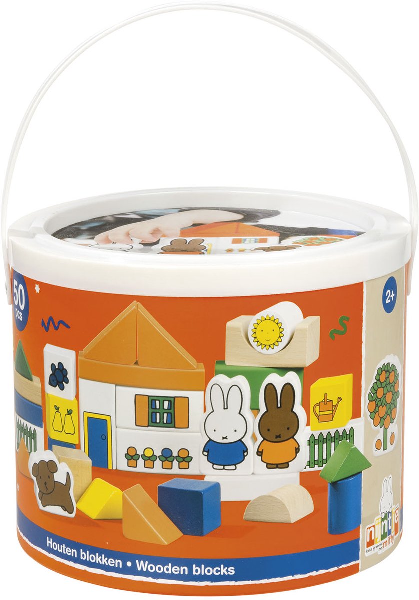 Bambolino - Bambolino Nijntje blokkenton houten blokken in opbergton - educatief speelgoed - peuter kleuter - vanaf 2 jaar - toys