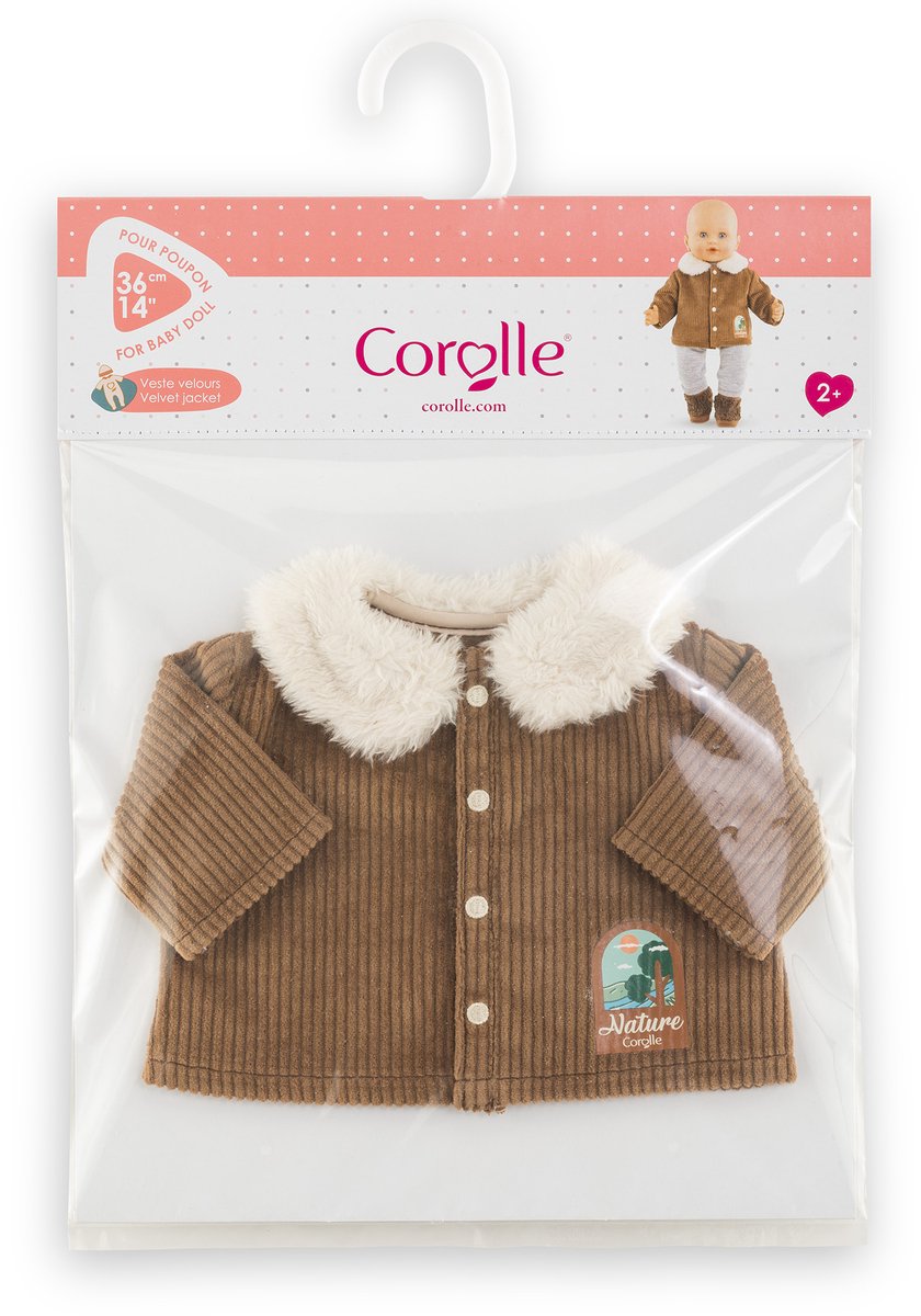Corolle - poppenjasje velours kleine ontdekker 36cm bruin fleece natuurprint.