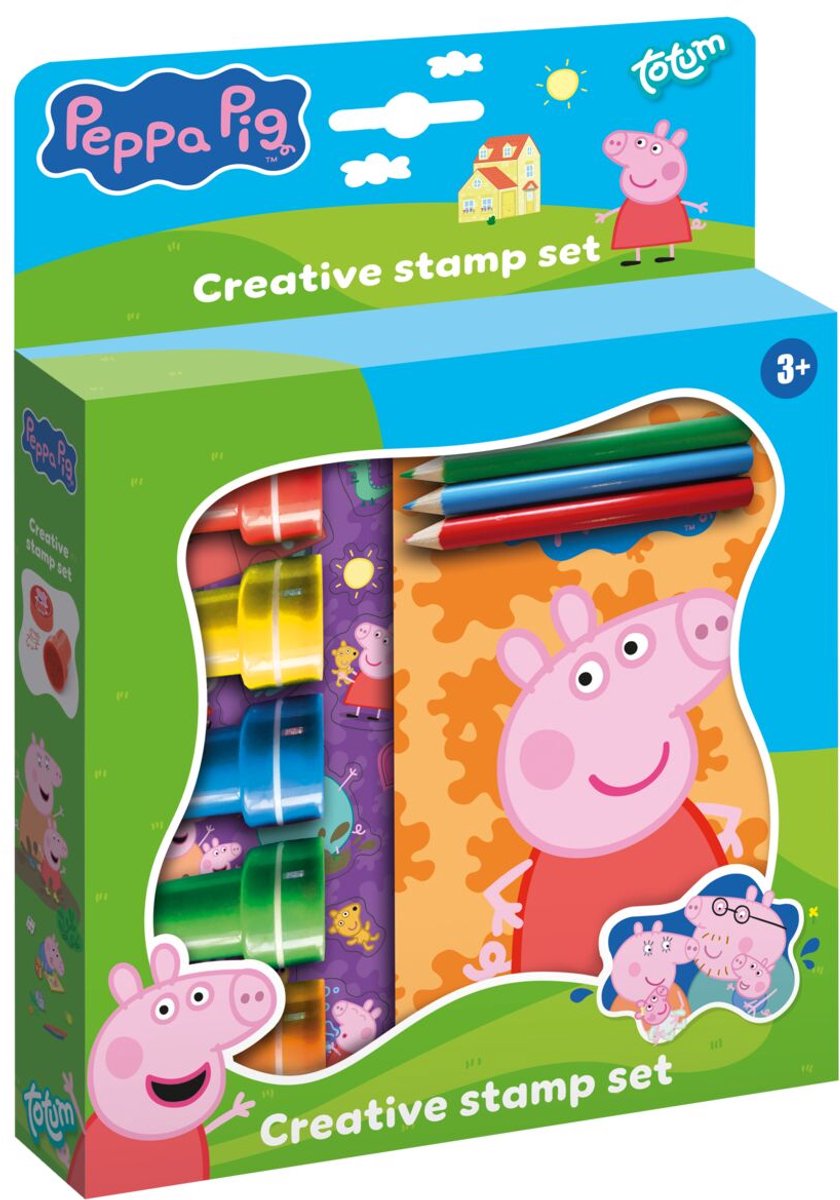 Totum peppa pig stempel- en teken set met potloden en stickers - peuter en kleuter speelgoed - knutselen - voor meisjes en jongens - vanaf 3 jaar - speelgoed kinderen -