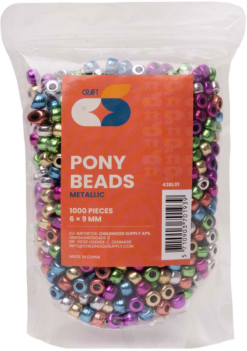 Colorations pony kralen metallic 6x9 mm 1000 stuks knutselset.