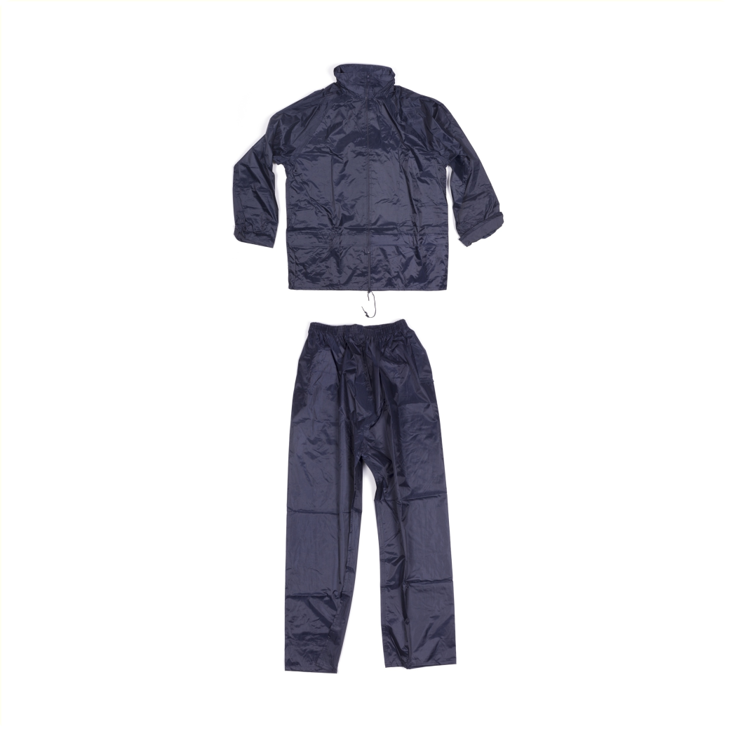 Puch regenpak l blauw. voorzien van 2 zakken en een in de kraag verwerkte caon