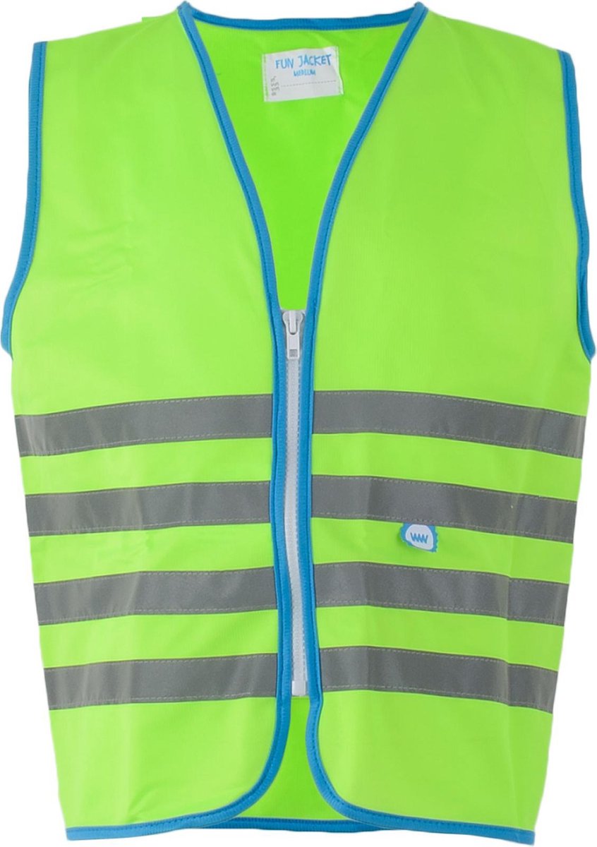 Wowow - veiligheidshesje kind met rits en 1150 - fun fietsjas - maat l - unisex - groen/blauw/zilver