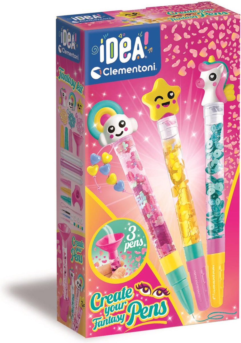 Clementoni - idea - glitterpennen - knutselpakket vol accessoires - het creatieve cadeautje - glitterpennen maken - vanaf 6 jaar