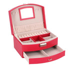 No brand juwelenbox deluxe roze sieradendoosje met spiegel en lade.