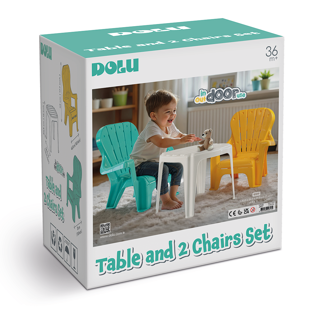 Dolu tafel met 2 stoelen turquoise geel