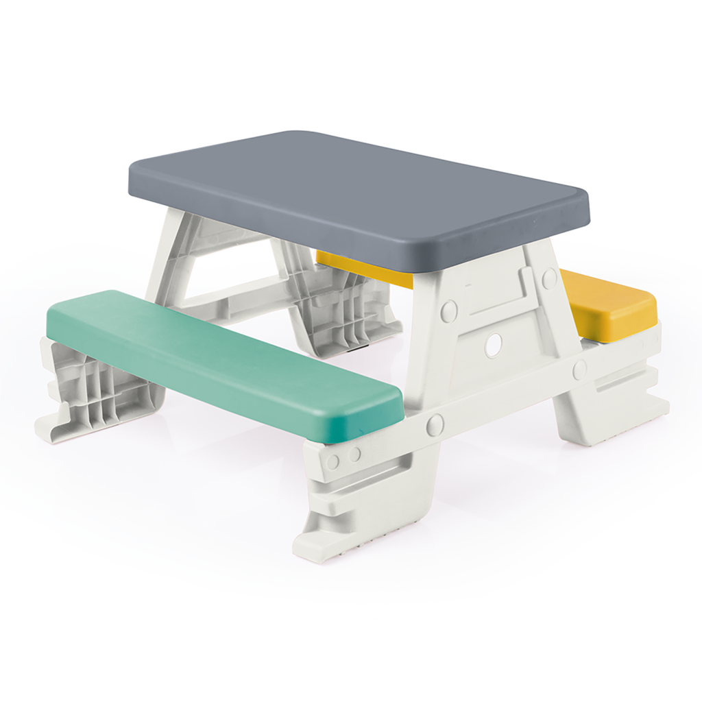 Dolu - Dolu 2618 picknicktafel voor 4 kinderen binnen/buiten grijs/geel/blauw/wit