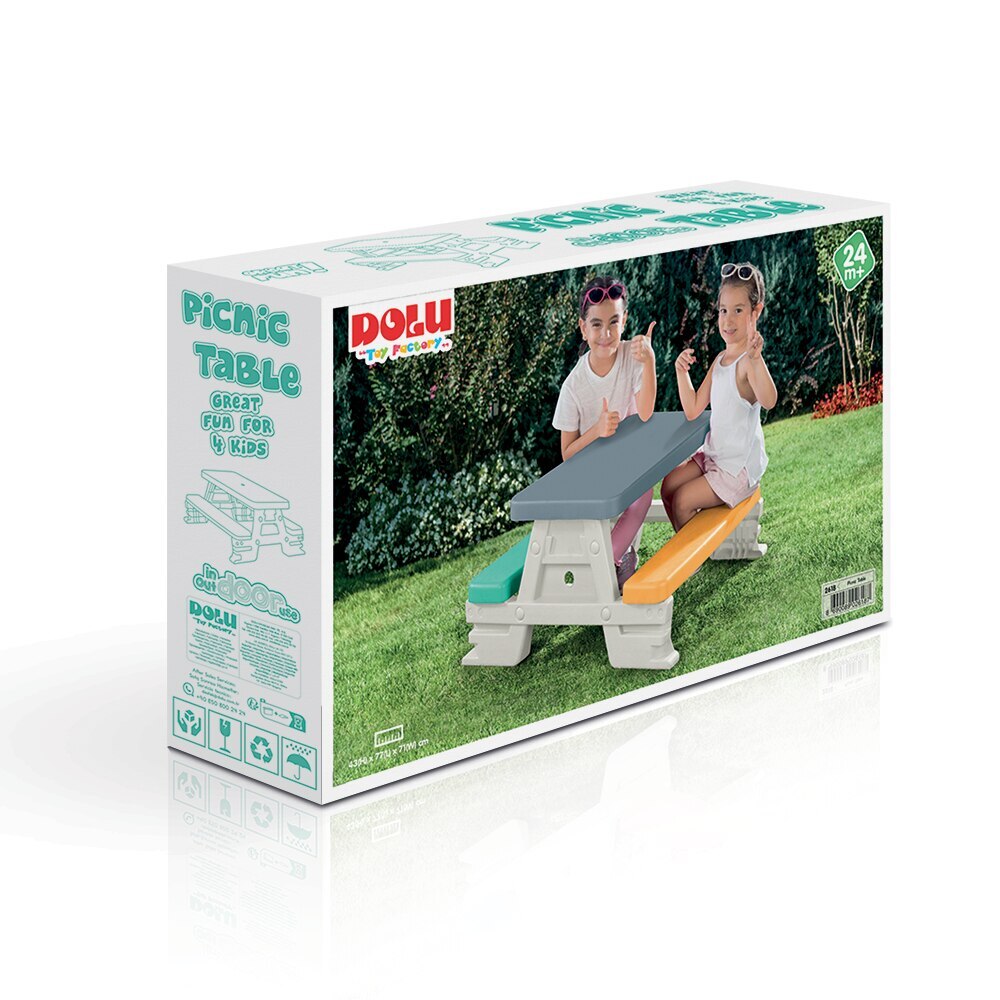 Dolu - Dolu 2618 picknicktafel voor 4 kinderen binnen/buiten grijs/geel/blauw/wit