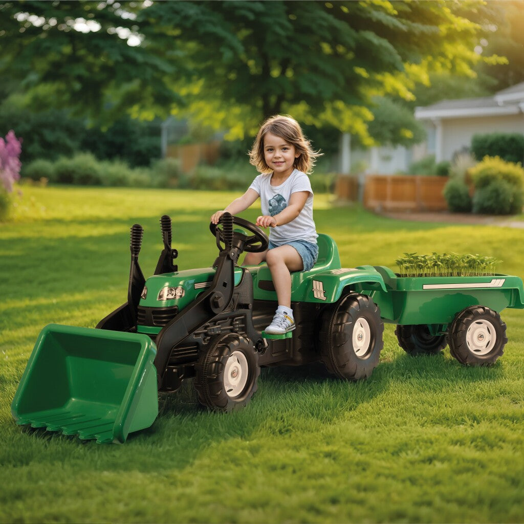 Dolu pedaal trekker graafmachine + aanhanger groen