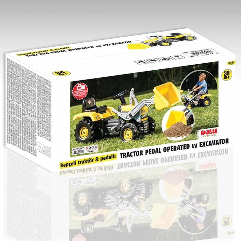 Dolu traptractor met voorlader claxon geel zwart
