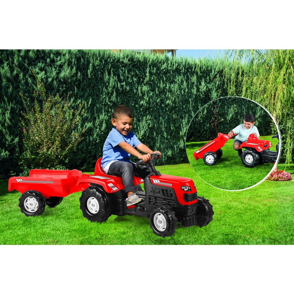 Dolu - Dolu traptractor met aanhanger & claxon rood/zwart