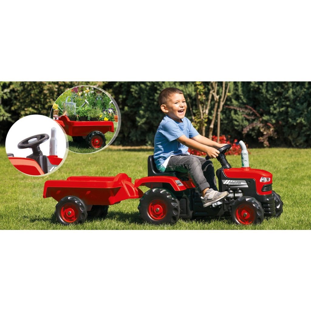 Dolu - Dolu traptractor met aanhanger & claxon rood/zwart