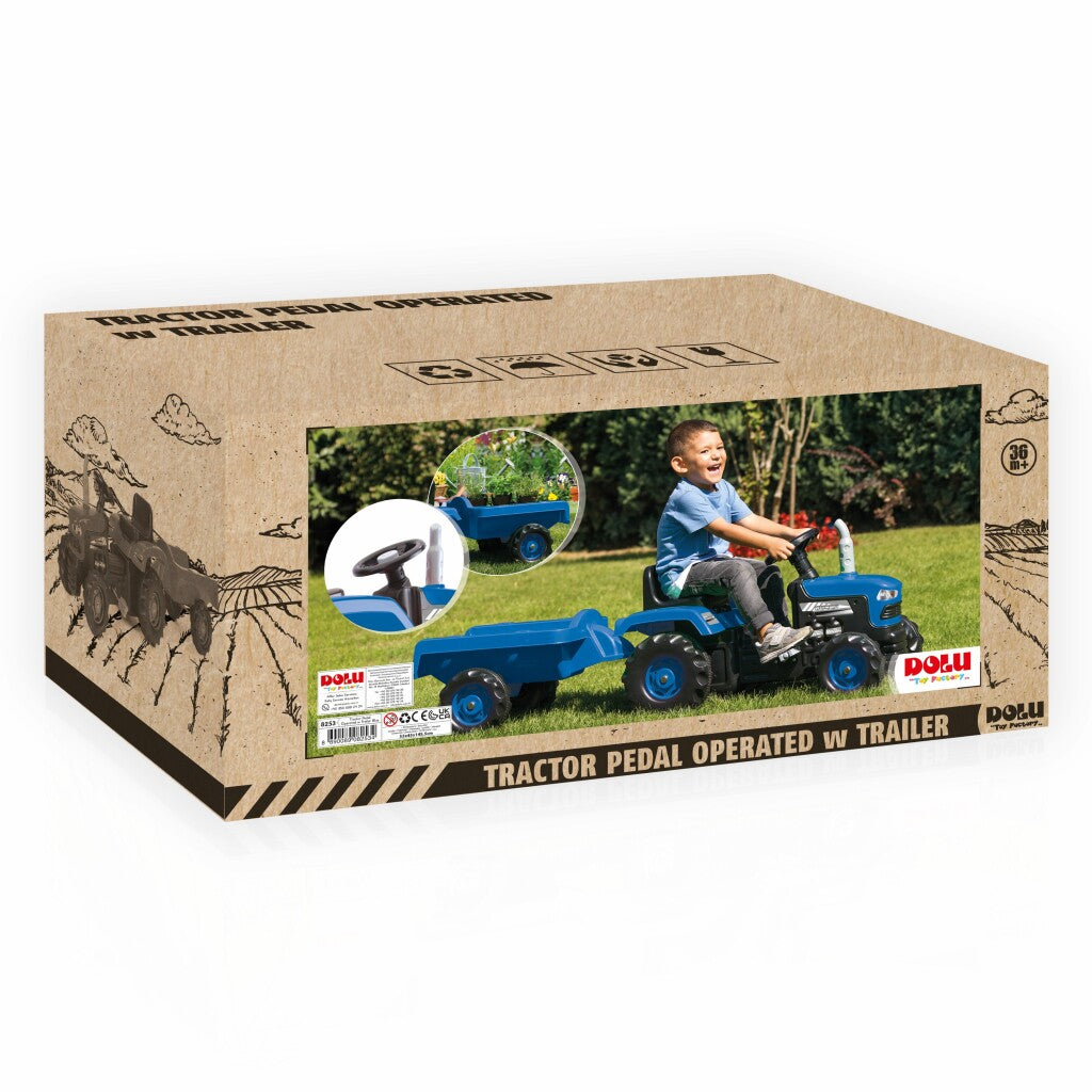 Dolu - Dolu traptractor met aanghanger & claxon blauw/zwart