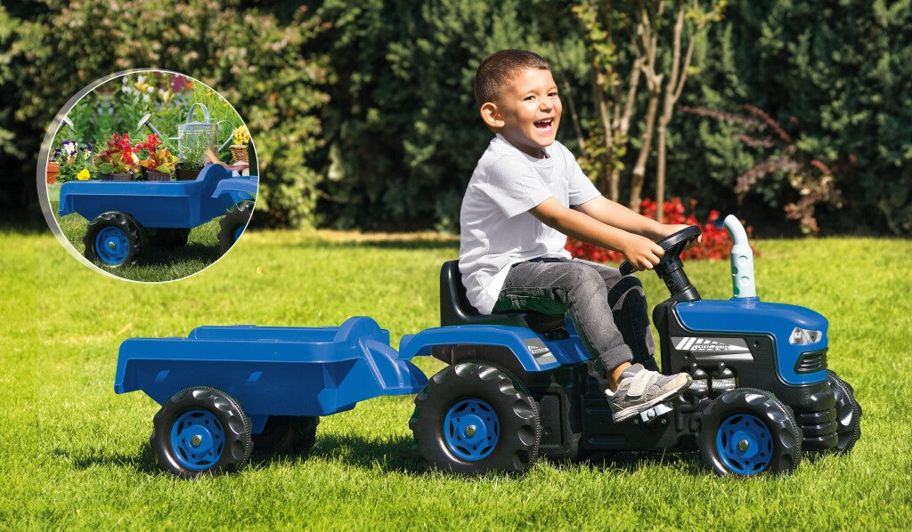 Dolu - Dolu traptractor met aanghanger & claxon blauw/zwart