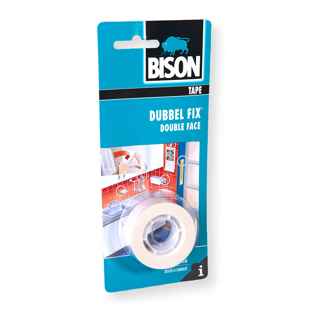 Bison doublefix binnen rol 1,5m x 19mm wit kaart