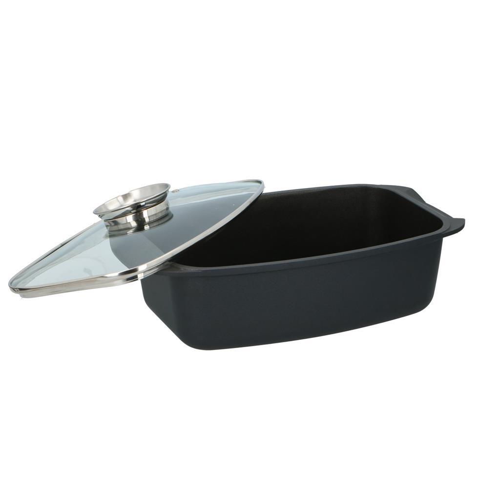 Alpina - braadslee met glazen deksel 5.5l 39.5x22.5x10.8 cm zwart