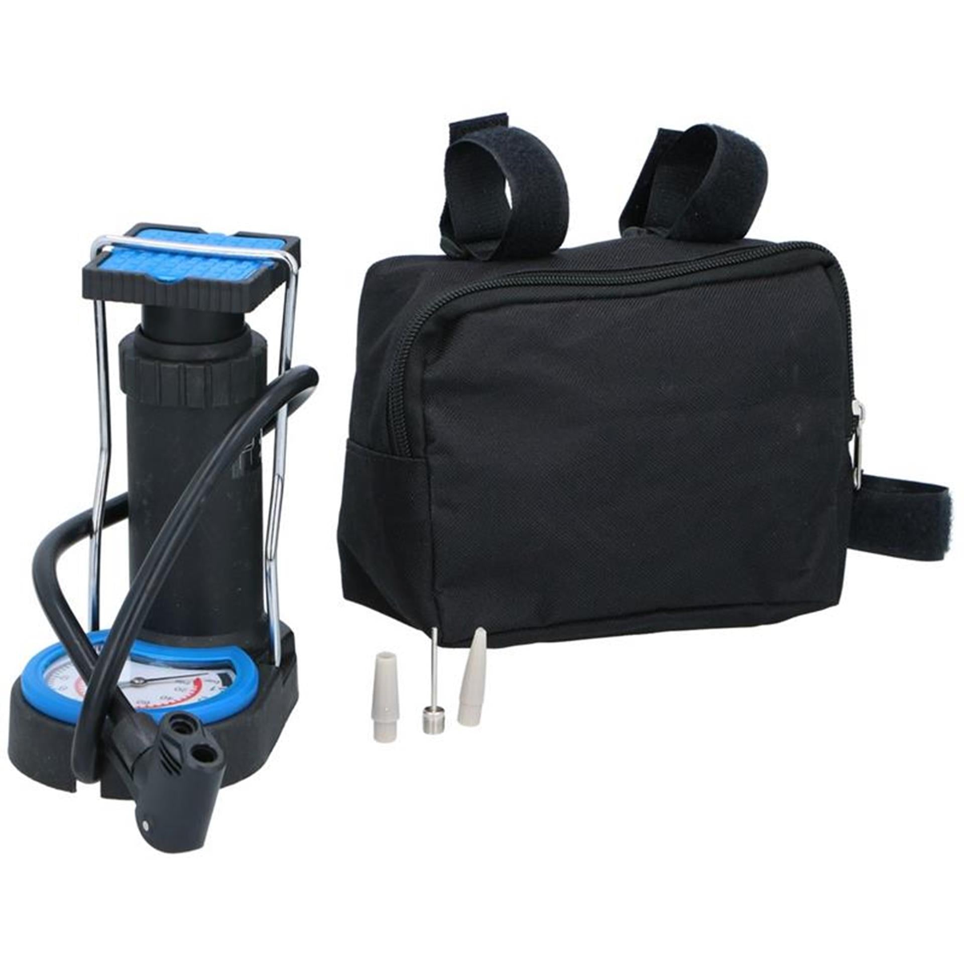 Dunlop mini voetpomp luchtpomp bandenpomp inclusief 3 adapters analoge drukmeter met opbergtas