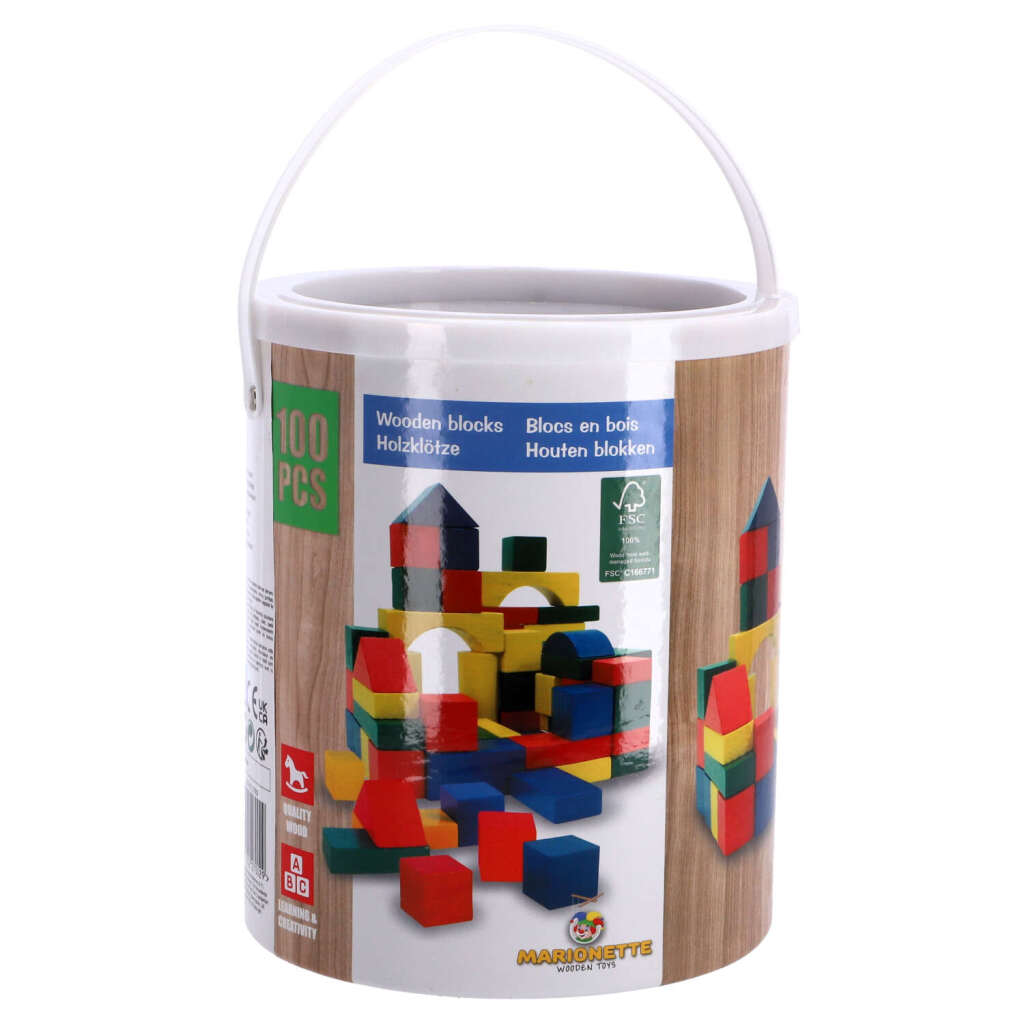 Marionette - Marionette wooden toys blokkenton met houten blokken 100 stuks