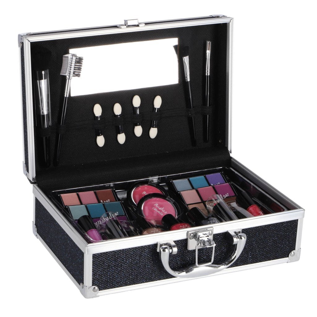 Casuelle - Casuelle aluminium make-up koffer donkerblauw/glitter