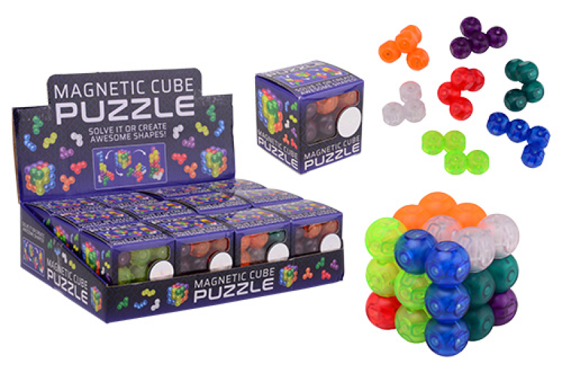 Johntoy magnetische puzzel kubus - 7 puzzelstukjes - speelgoed - 6 x 6 cm - kunststof - multicolor