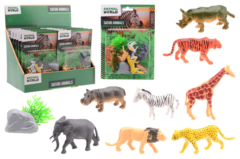 Johntoy animal world - wilde dieren speelset 10-delig op kaart