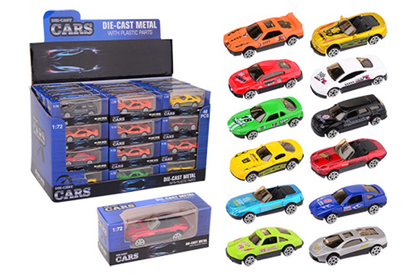 Johntoy super cars 2.6 inch die-cast auto 12 assorti in display