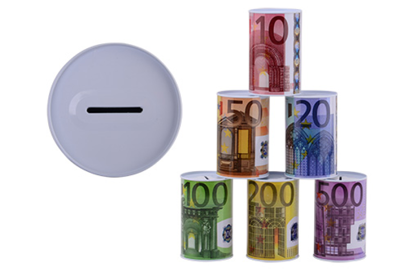 Johntoy metalen spaarpot met eurobiljet print 8x15cm