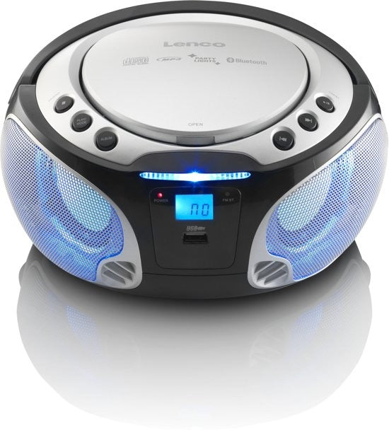 Lenco scd-550si draagbare fm-radio cd mp3 usb bluetooth-speler® met led-verlichting zilver - scd-550si