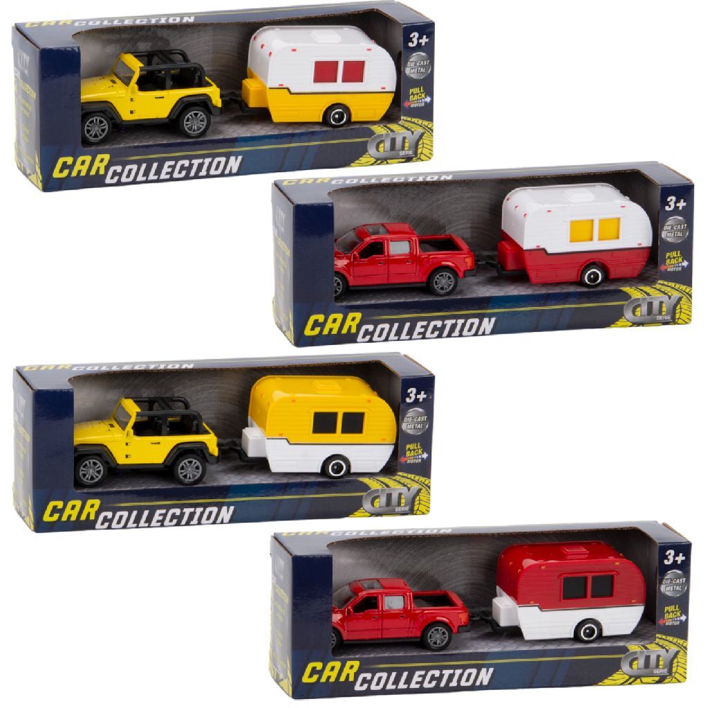 City - City car collection die-cast pick-up met caravan 1:50